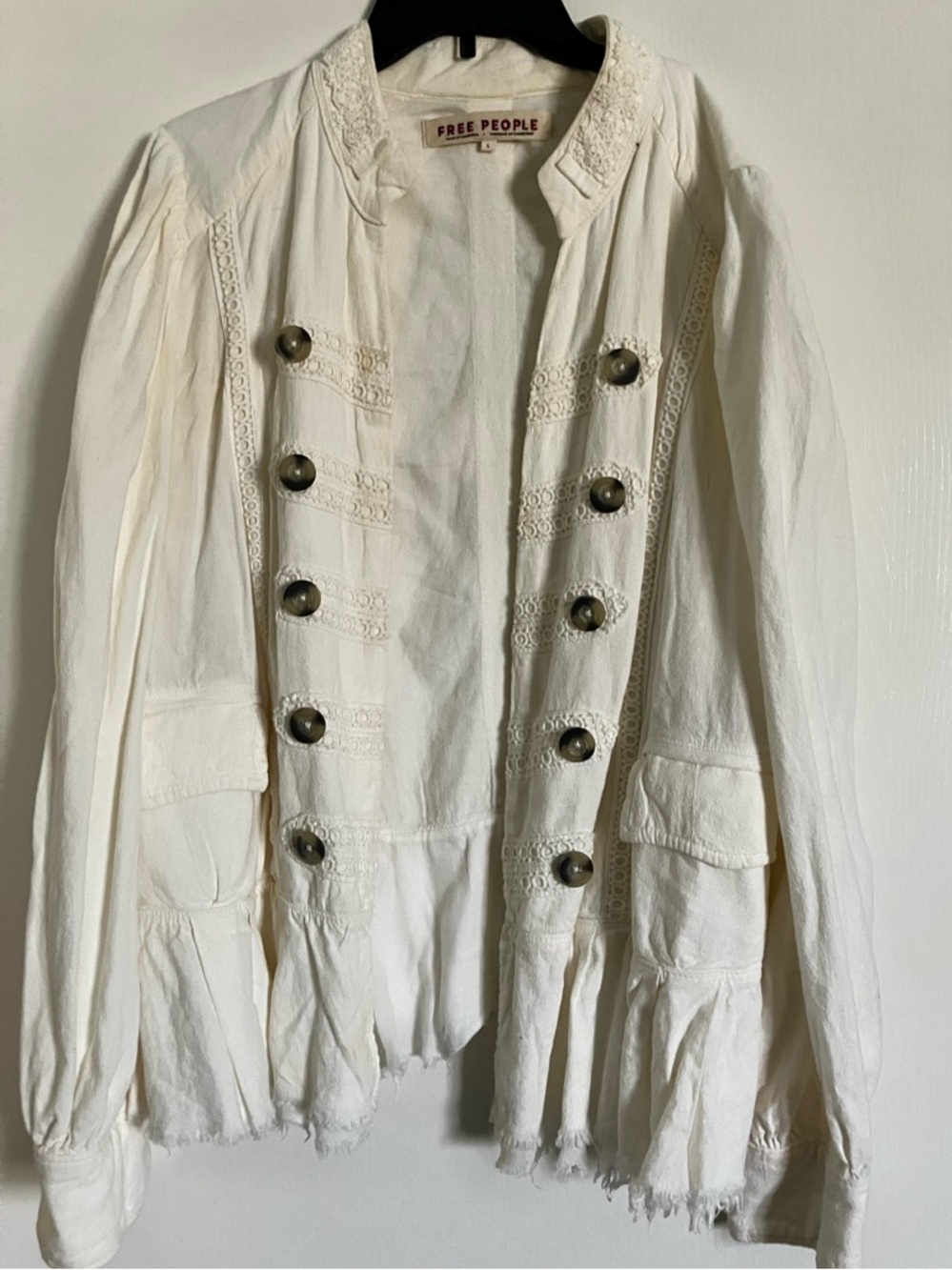 Free People Cream Military-Style Button Jacket